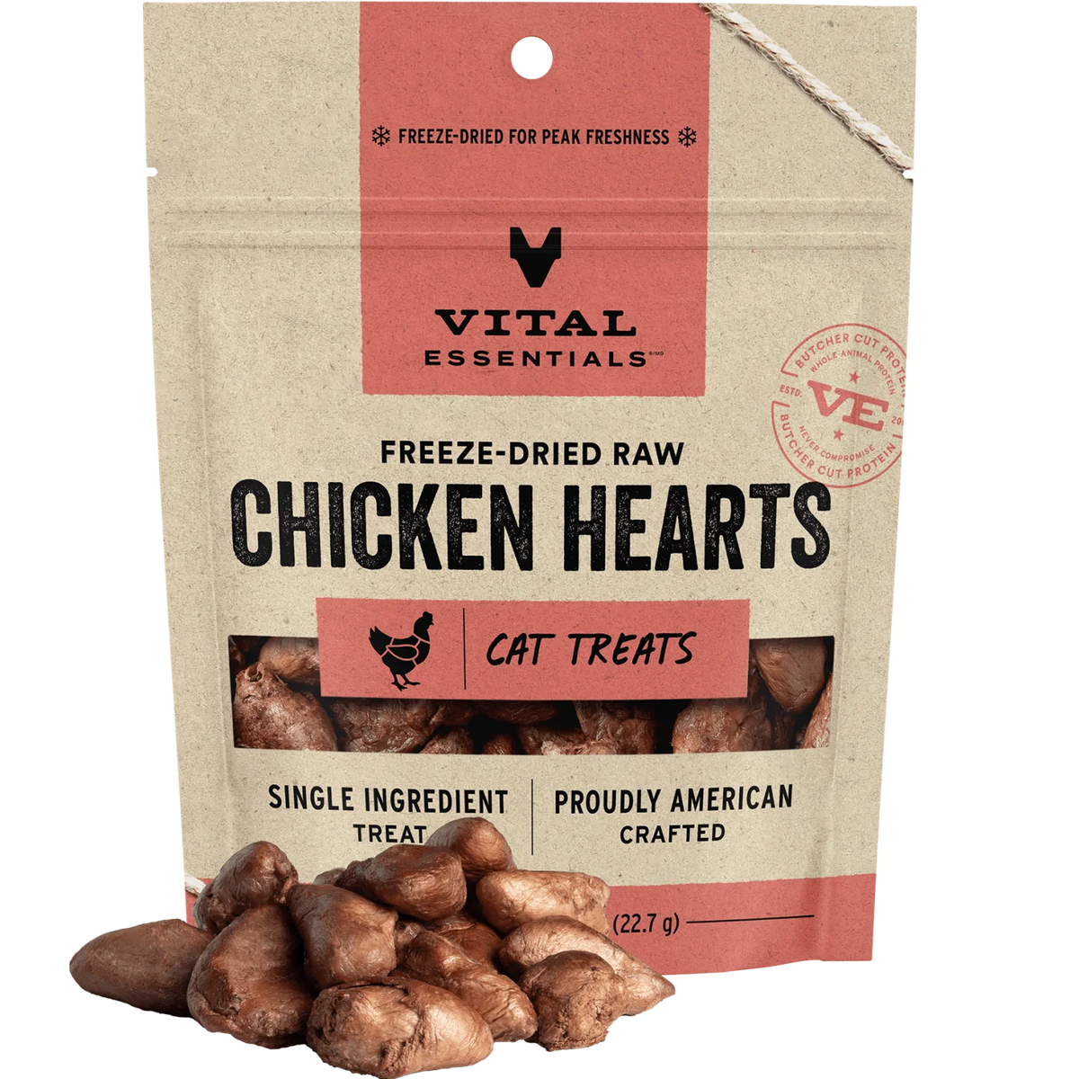 Vital Essentials Freeze Dried Chicken Hearts Cat Treats .8oz-Four Muddy Paws