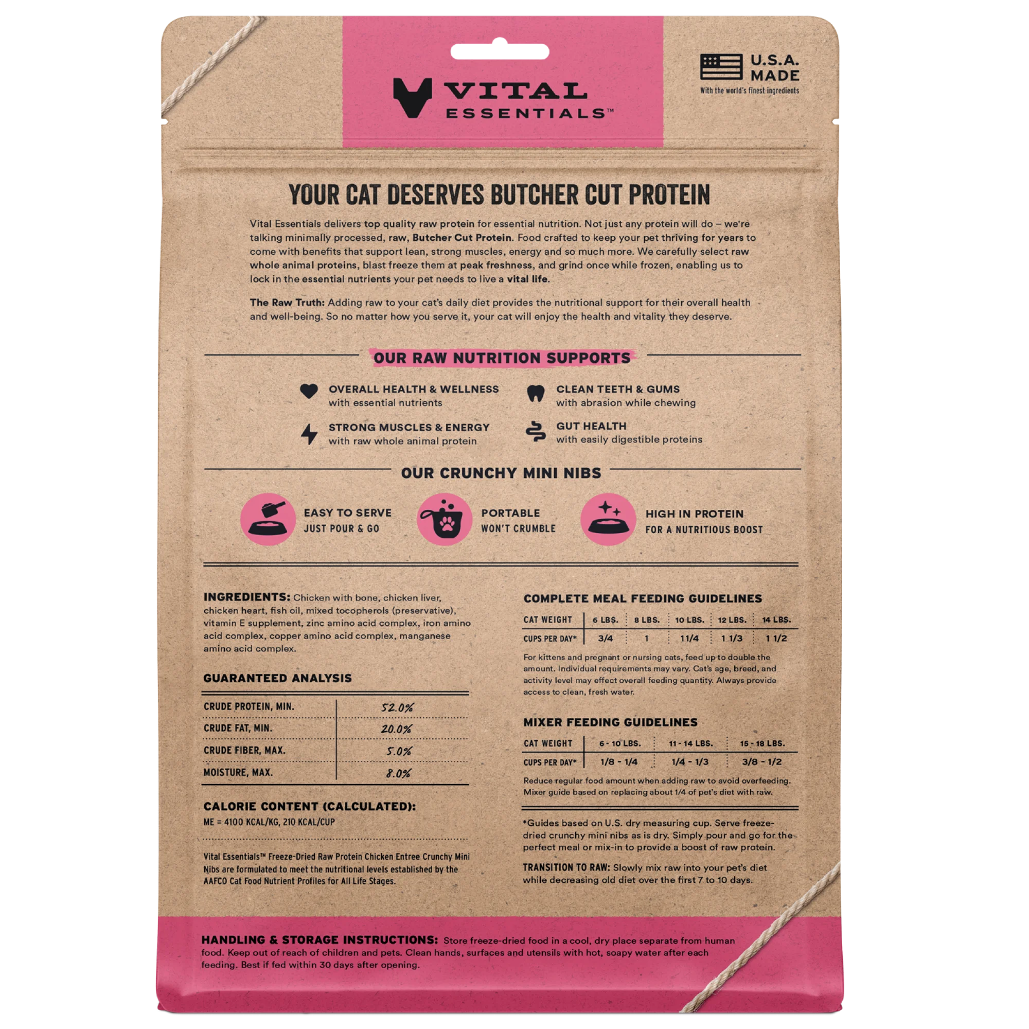 Vital Essentials Freeze Dried Chicken Mini Nibs Cat Food 12oz-Four Muddy Paws