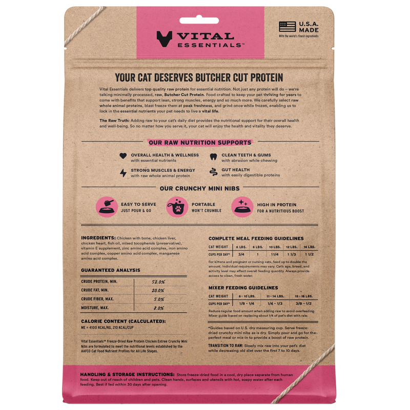 Vital Essentials Freeze Dried Chicken Mini Nibs Cat Food 12oz-Four Muddy Paws