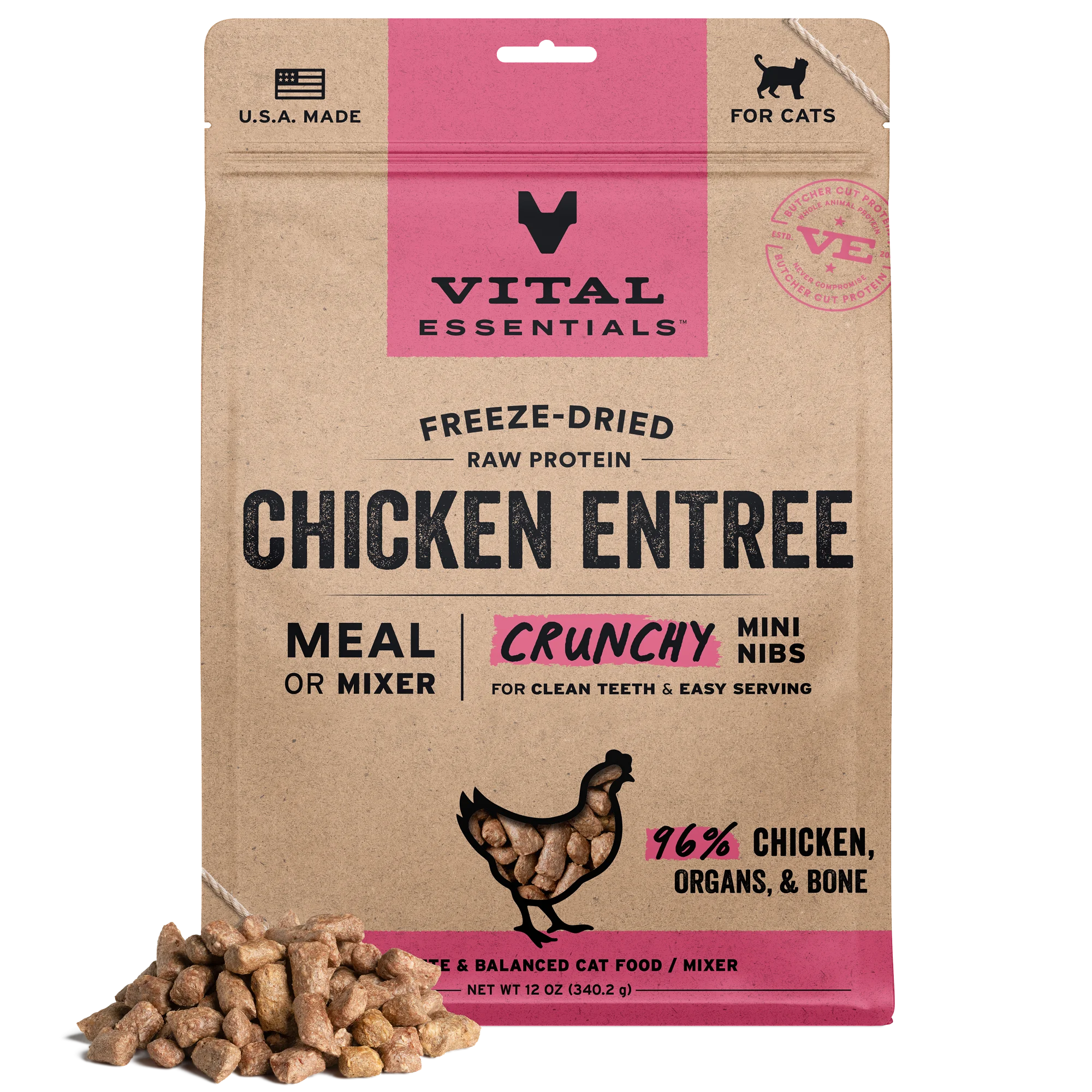 Vital Essentials Freeze Dried Chicken Mini Nibs Cat Food 12oz-Four Muddy Paws