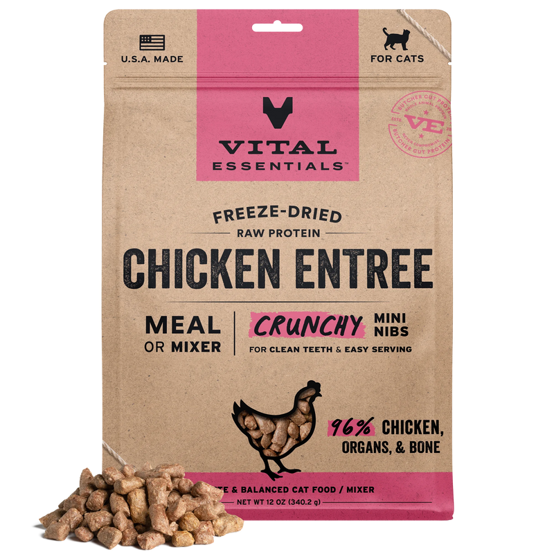 Vital Essentials Freeze Dried Chicken Mini Nibs Cat Food 12oz-Four Muddy Paws