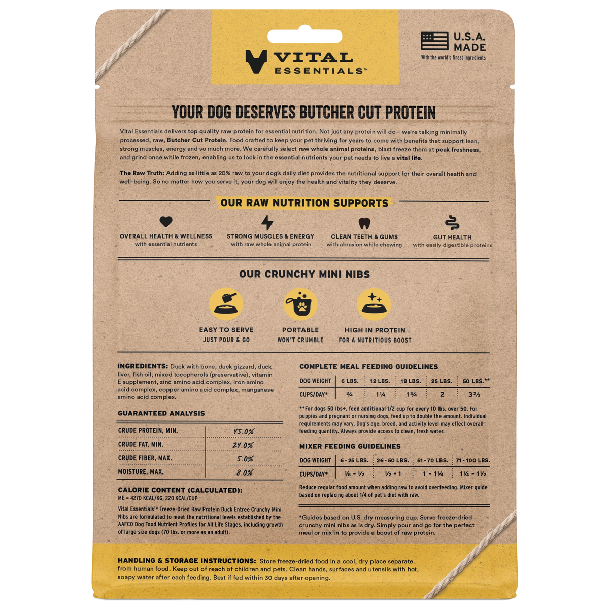 Vital Essentials Freeze Dried Duck Mini Nibs Dog Food 14oz-Four Muddy Paws