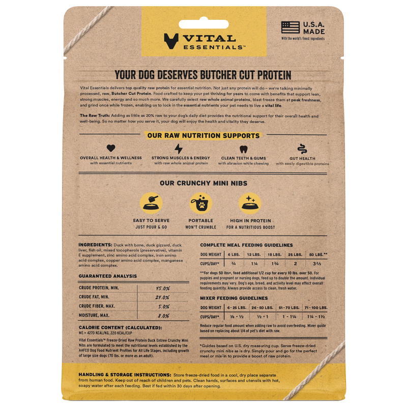 Vital Essentials Freeze Dried Duck Mini Nibs Dog Food 14oz-Four Muddy Paws