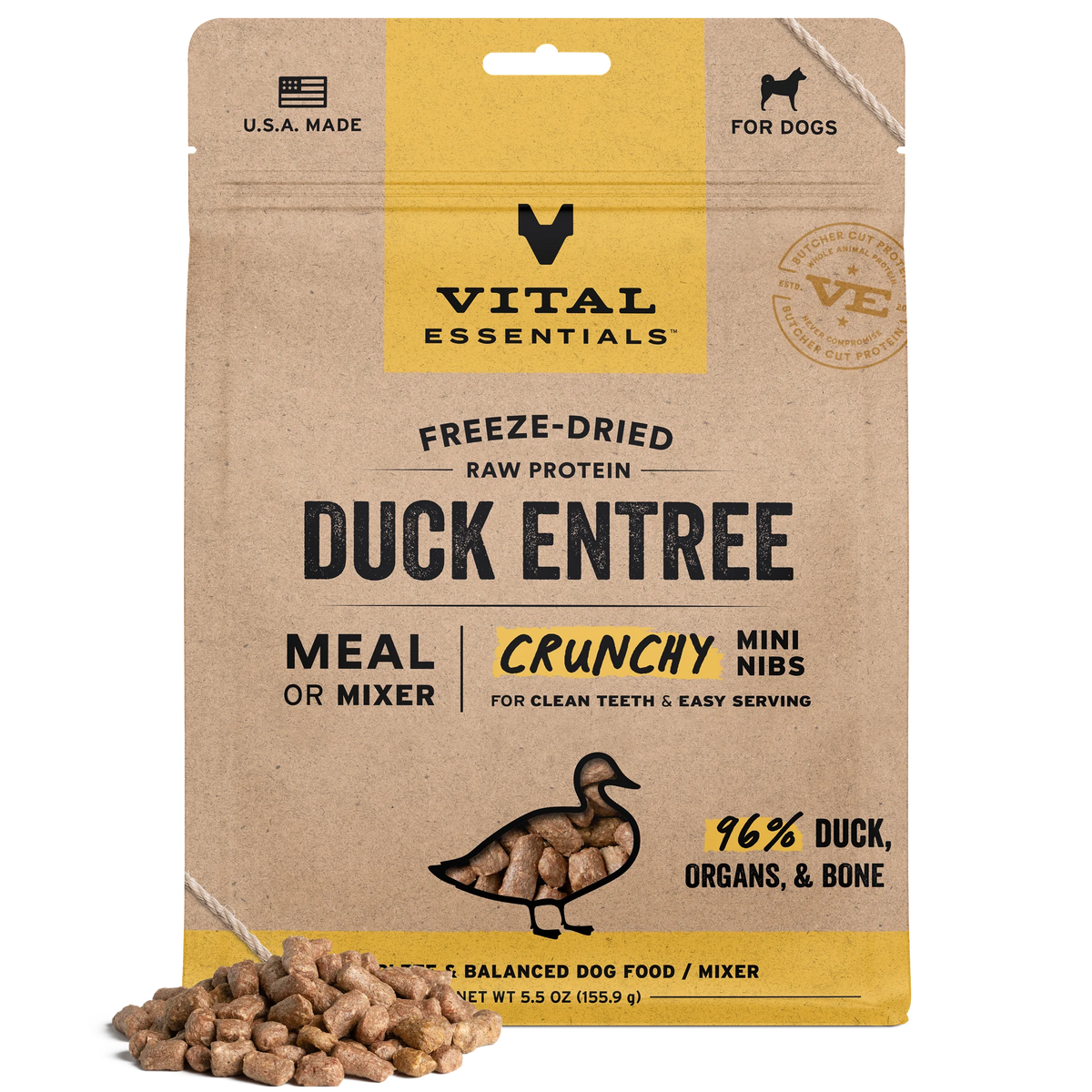 Vital Essentials Freeze Dried Duck Mini Nibs Dog Food 14oz-Four Muddy Paws