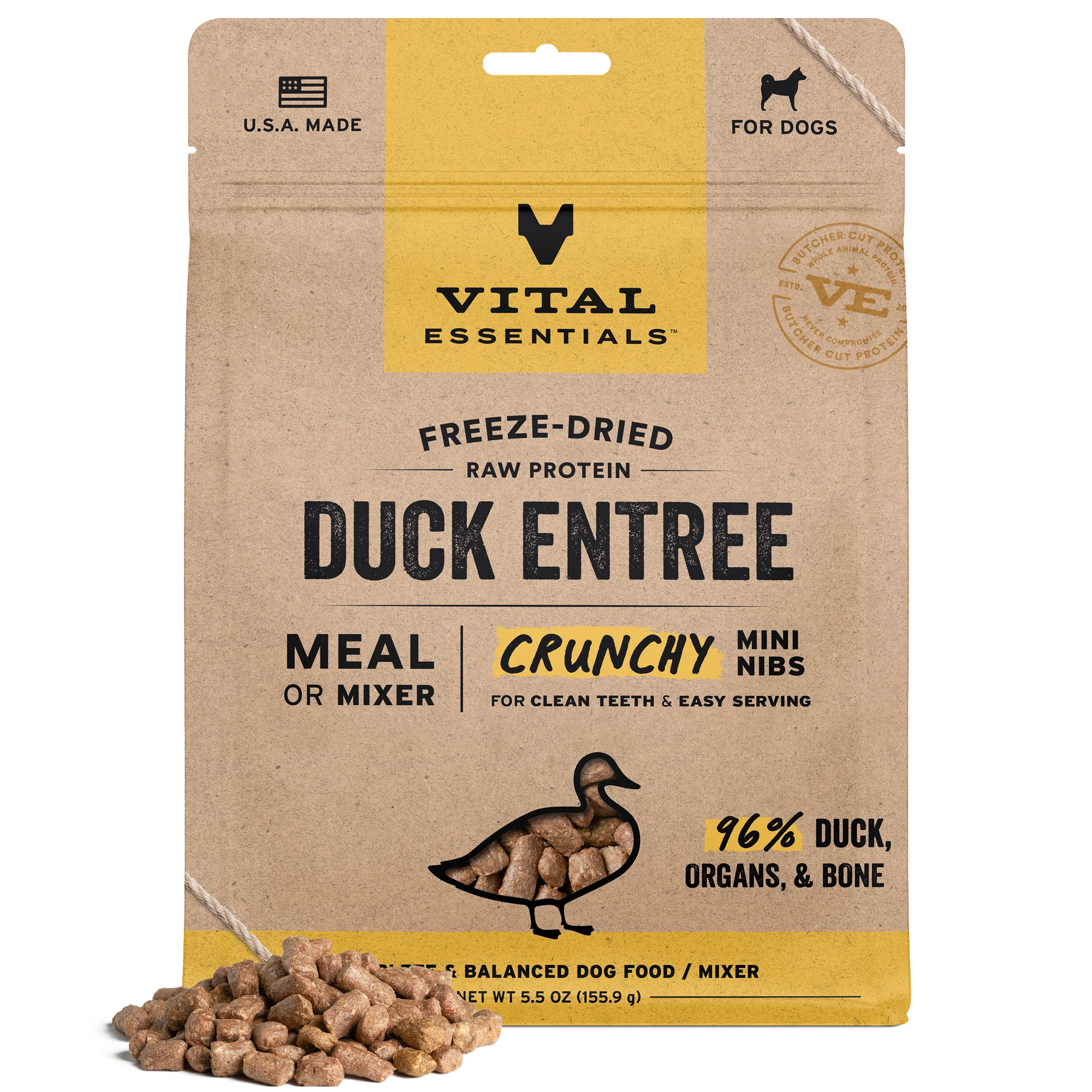 Vital Essentials Freeze Dried Duck Mini Nibs Dog Food 14oz-Four Muddy Paws