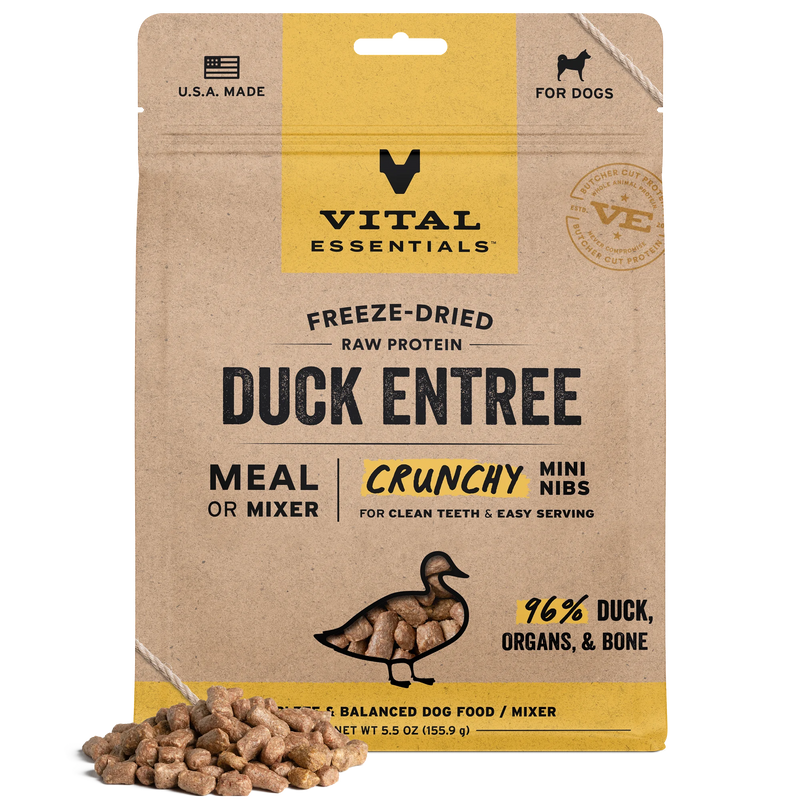 Vital Essentials Freeze Dried Duck Mini Nibs Dog Food 14oz-Four Muddy Paws