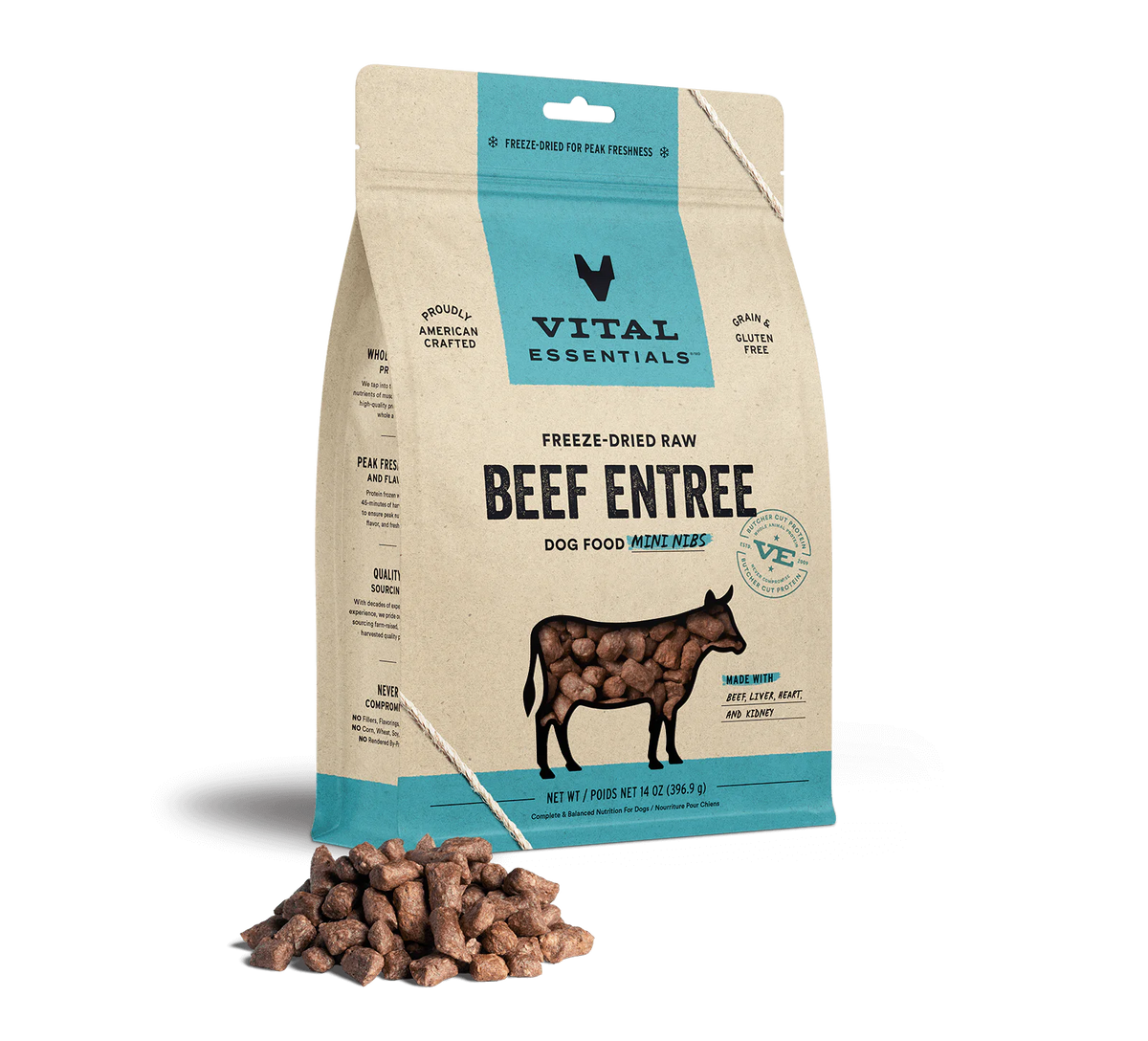 Vital Essentials Freeze Dried Mini Nibs Beef 14oz-Four Muddy Paws