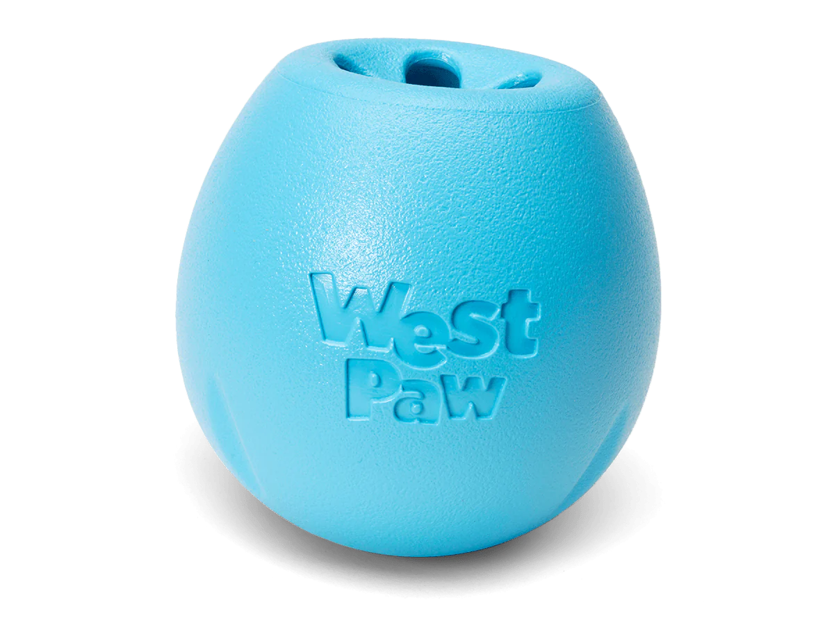 West Paw Rumbl Dog Toy Aqua Small-Four Muddy Paws