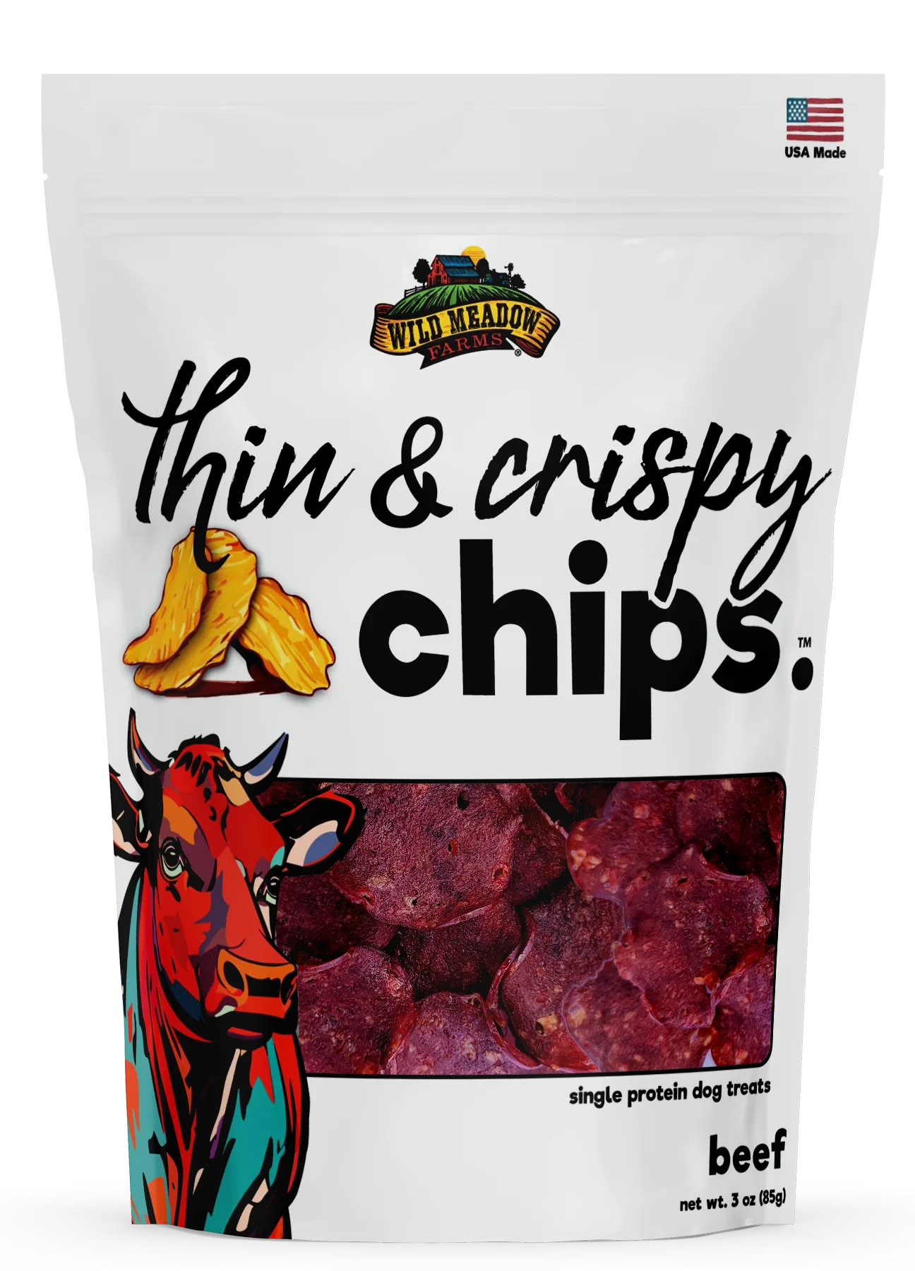 Wild Meadow Thin & Crispy Beef Chips Dog Treats 3oz-Four Muddy Paws