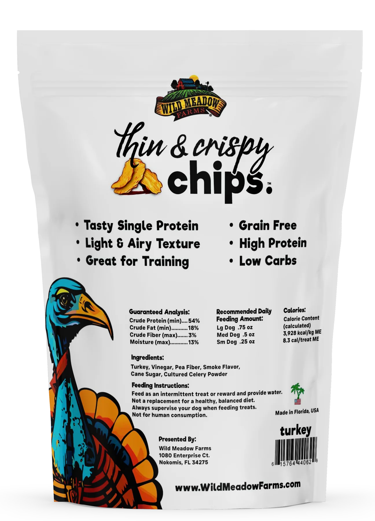 Wild Meadow Thin & Crispy Turkey Chips Dog Treats 3oz-Four Muddy Paws