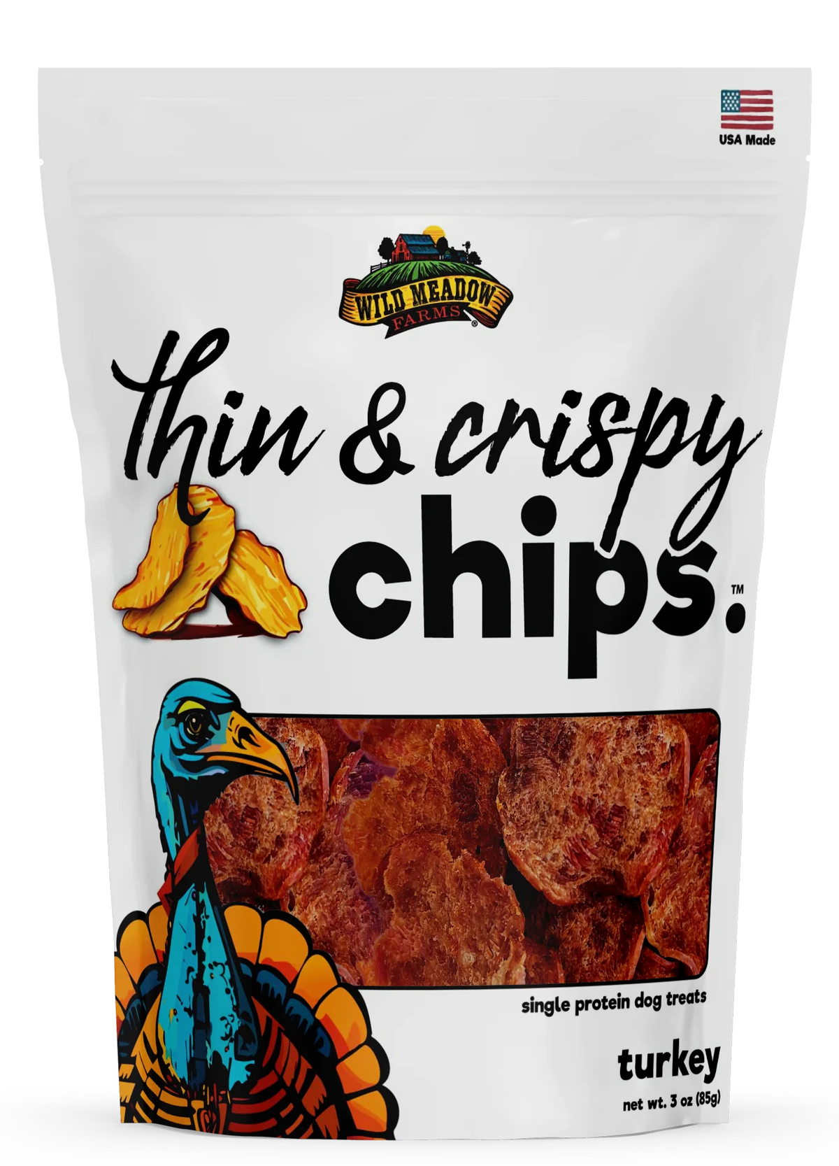 Wild Meadow Thin & Crispy Turkey Chips Dog Treats 3oz-Four Muddy Paws