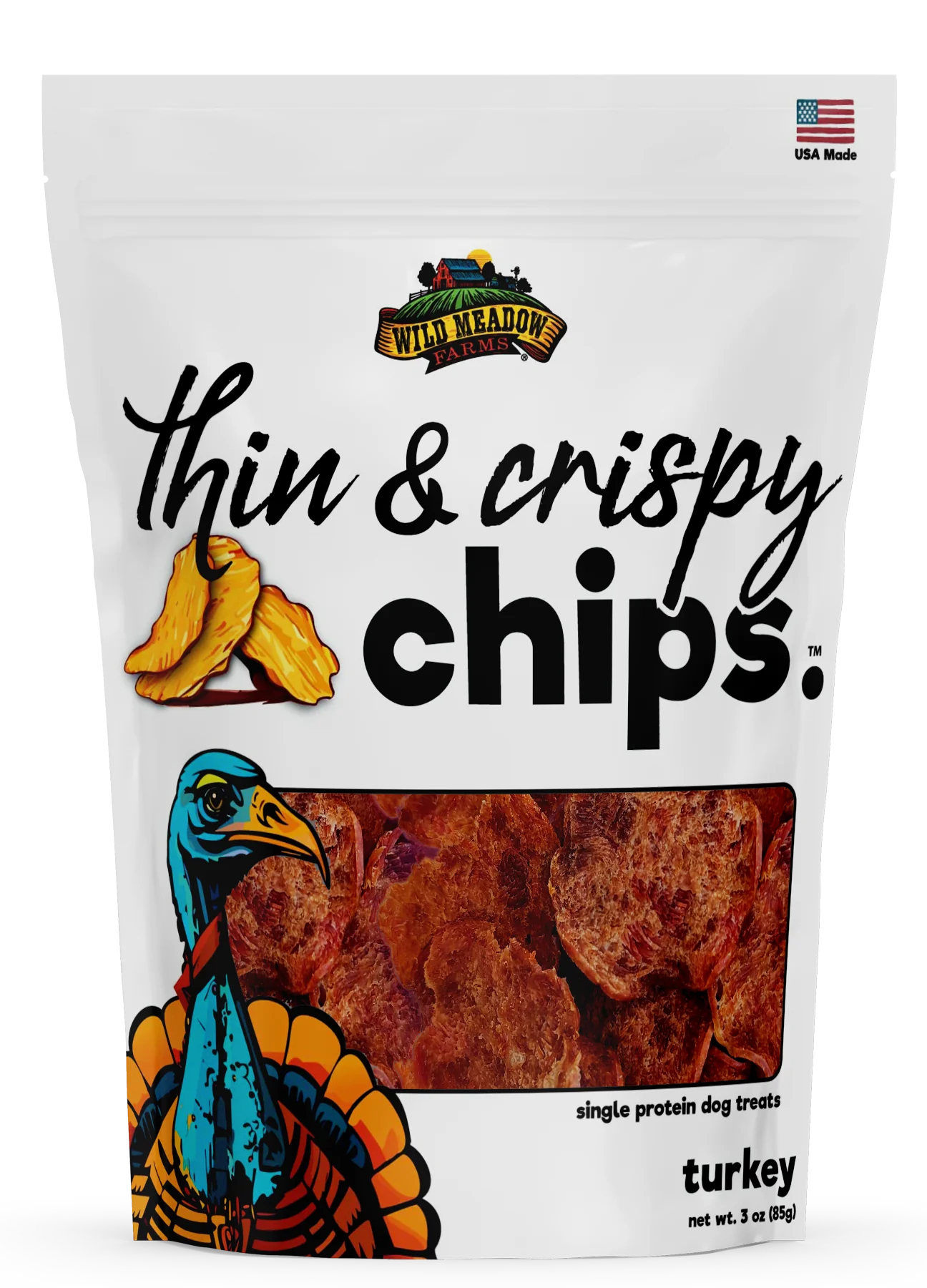 Wild Meadow Thin & Crispy Turkey Chips Dog Treats 3oz-Four Muddy Paws