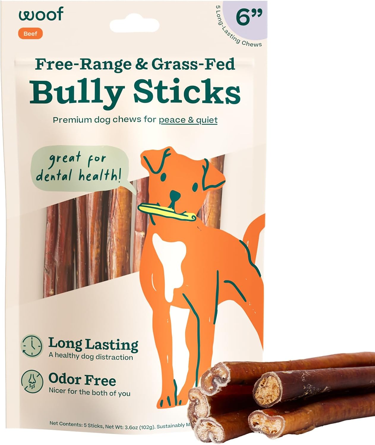 Woof Bullysafe Pure Collagen Dog Chews 6" 5pk-Four Muddy Paws