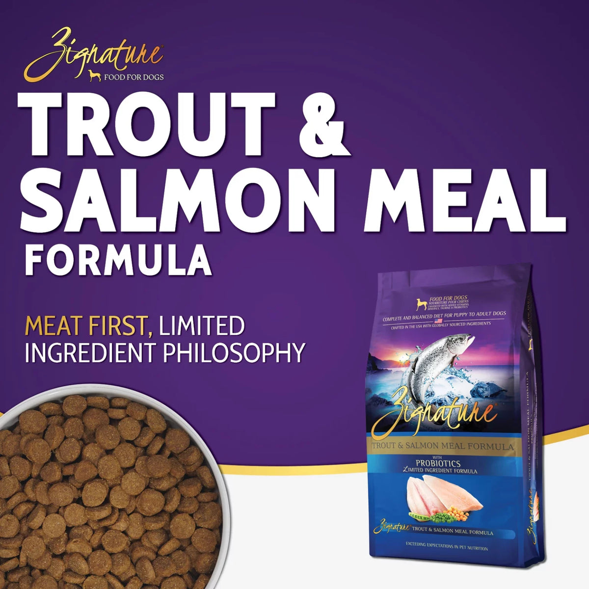 Zignature Grain Free Trout & Salmon Dog Food 4lbs-Four Muddy Paws