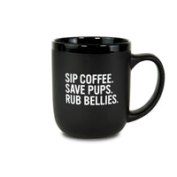 Belly Rub Sips Coffee Black Mug-Four Muddy Paws