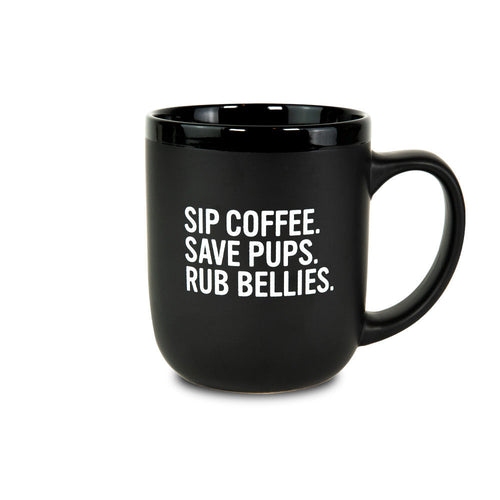 Belly Rub Sips Coffee Black Mug-Four Muddy Paws