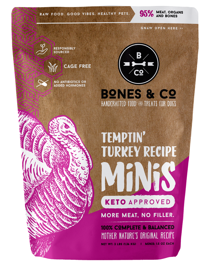 Bones and Co Dog Frozen Grain Free Minis Turkey 3lb-Four Muddy Paws