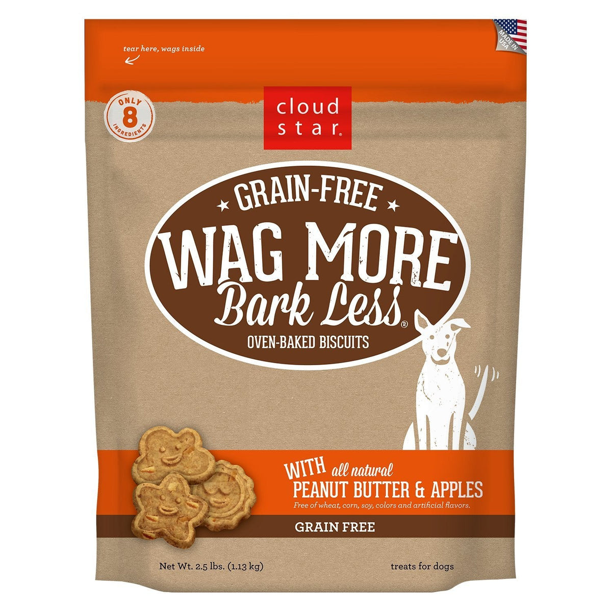 CLOUD STAR WAG MORE DOG BAKED GRAIN FREE PEANUT BUTTER & APPLES 2.5lb-Four Muddy Paws