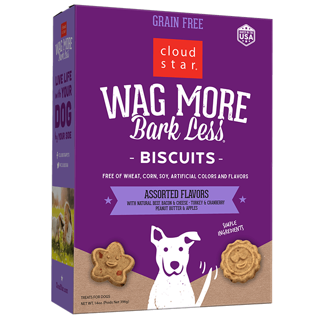 CLOUD STAR WAG MORE DOG GRAIN FREE BAKED TREATS ASSORTED 14oz-Four Muddy Paws