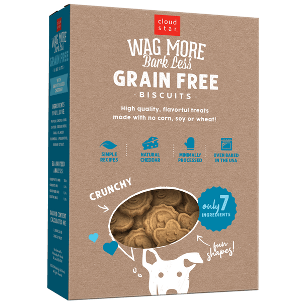CLOUD STAR WAG MORE DOG GRAIN FREE BAKED TREATS CHEDDAR 14oz-Four Muddy Paws