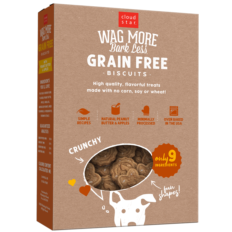CLOUD STAR WAG MORE DOG GRAIN FREE BAKED TREATS PEANUT BUTTER/APPLE 14oz-Four Muddy Paws