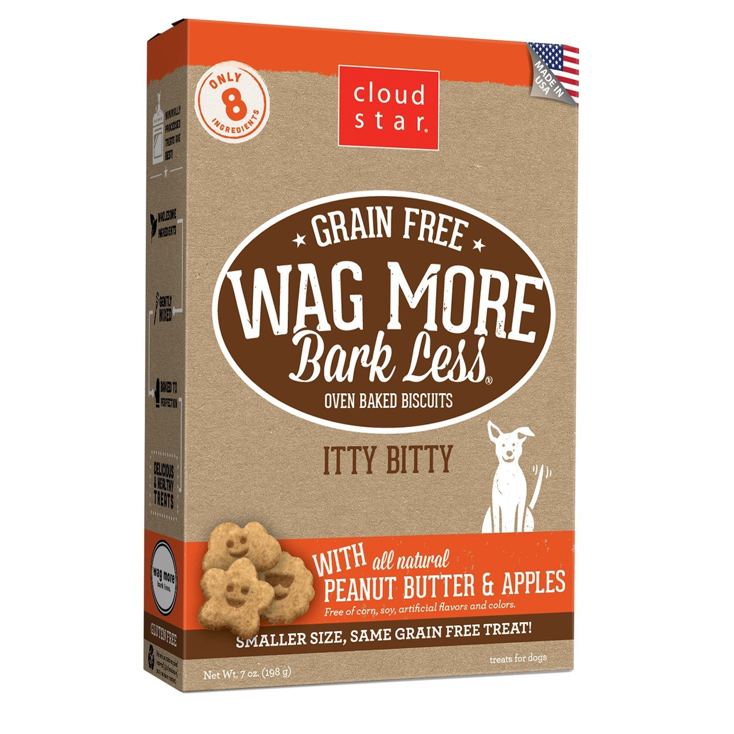 CLOUD STAR WAG MORE DOG GRAIN FREE ITTY BITTY BAKED TREATS PEANUT BUTTER/ APPLE 7oz-Four Muddy Paws