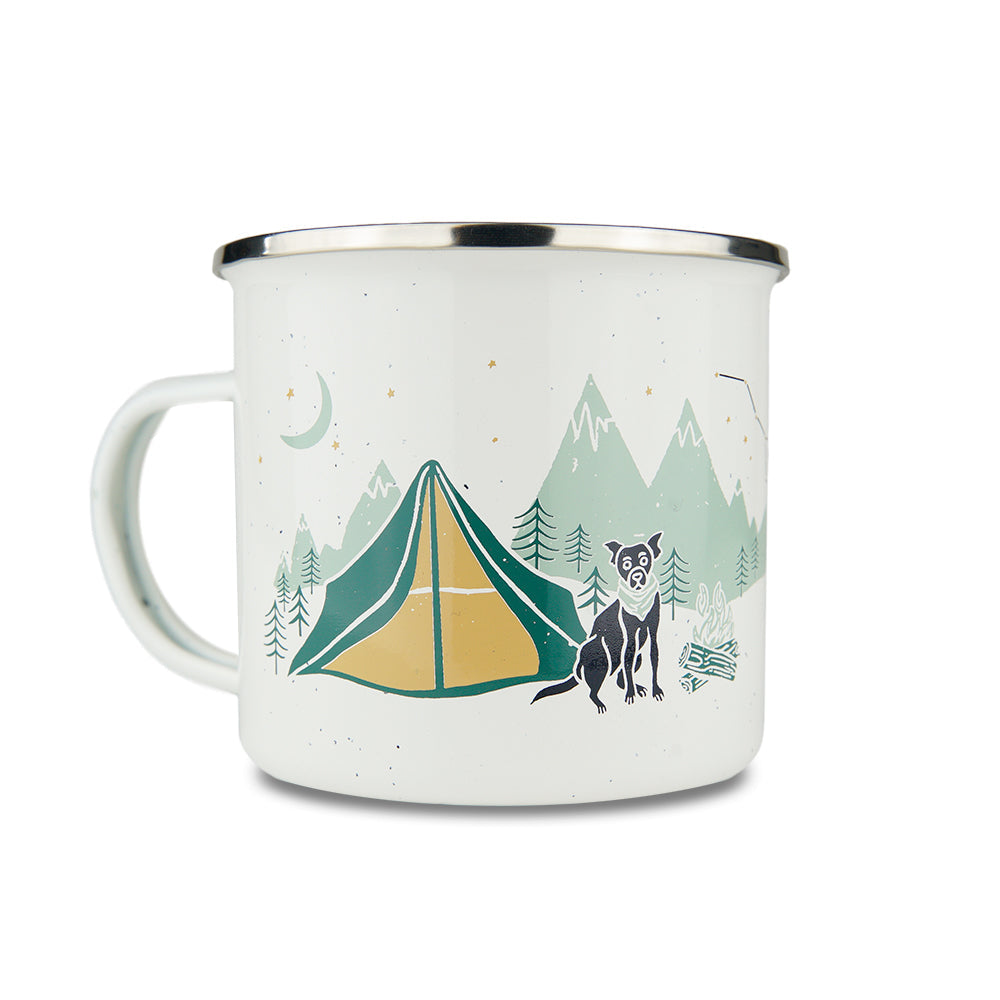 Camp Out Camping Tin Mug-Four Muddy Paws