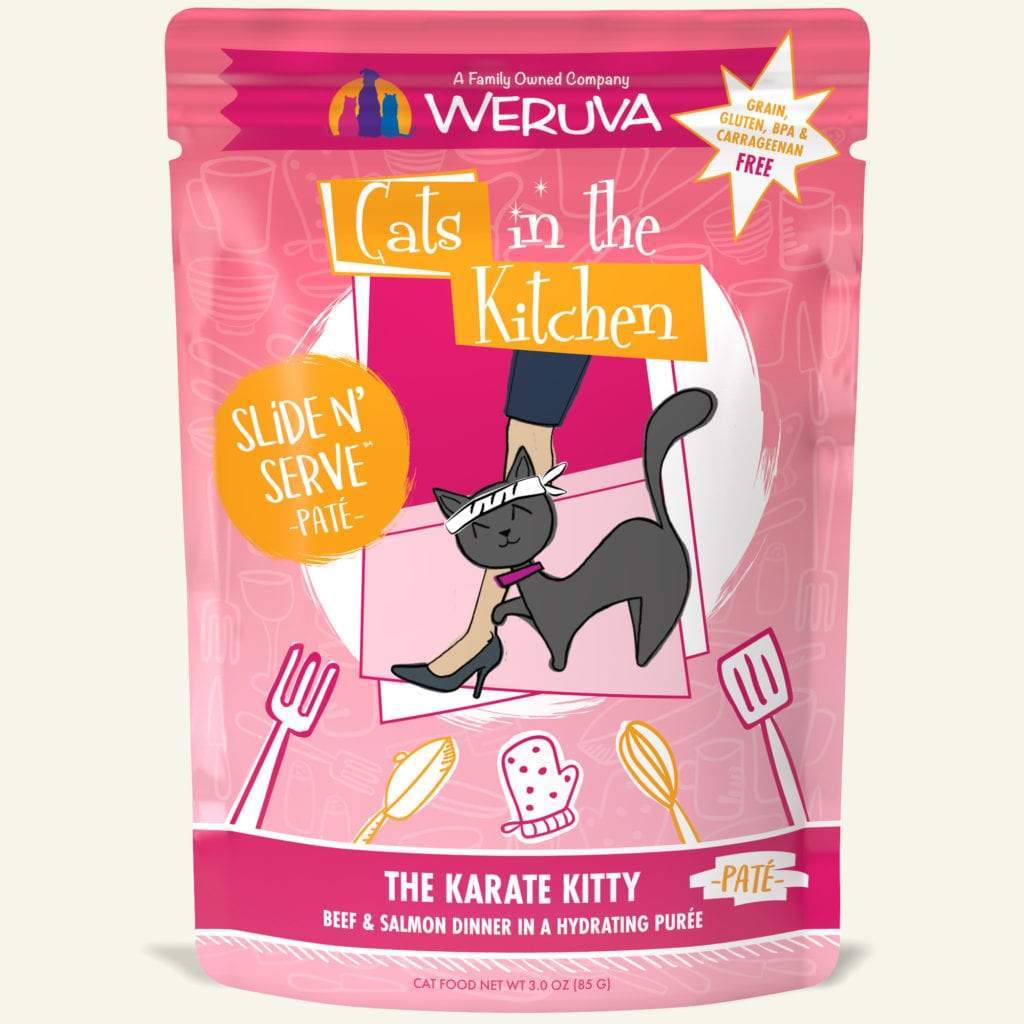 Cats In The Kitchen Slide N Serve Karate Kitty 3oz Pouch-Four Muddy Paws