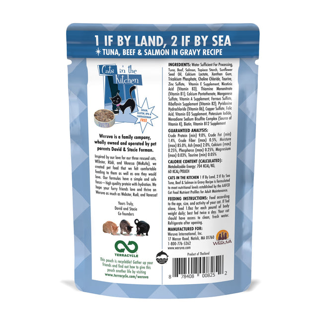 Cats in the Kitchen Pouches 1 if by land, 2 if by sea 3oz Pouch-Four Muddy Paws