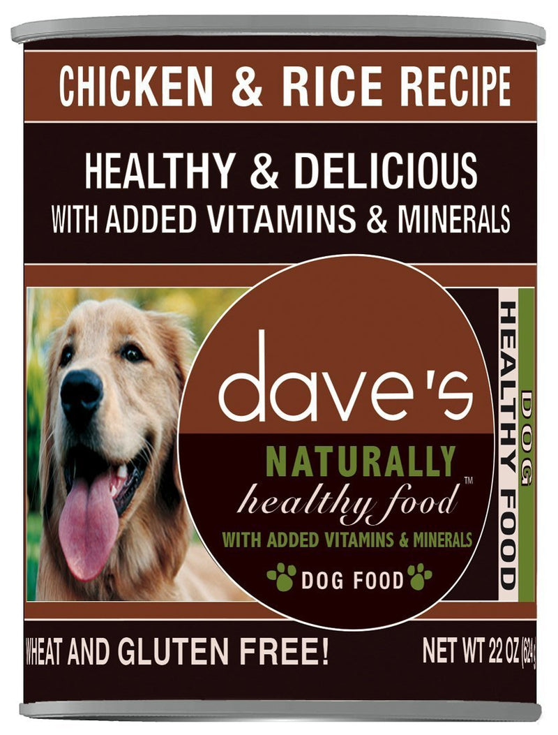 DAVE'S HEALTHY CHICKEN/RICE
 Dog Food Canned 22oz-Four Muddy Paws