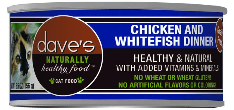 Dave's Grain Free Can Cat Food Chicken/Whitefish 5.5oz-Four Muddy Paws