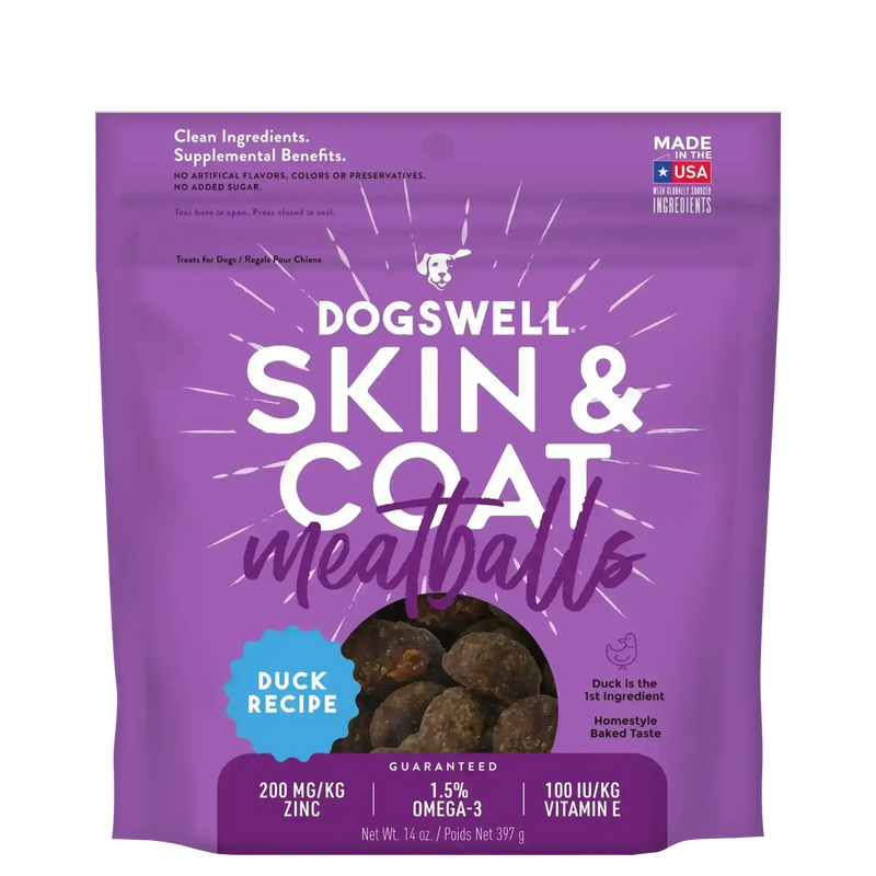 Dogswell Skin & Coat Grain Free Duck Meatballs 14oz-Four Muddy Paws