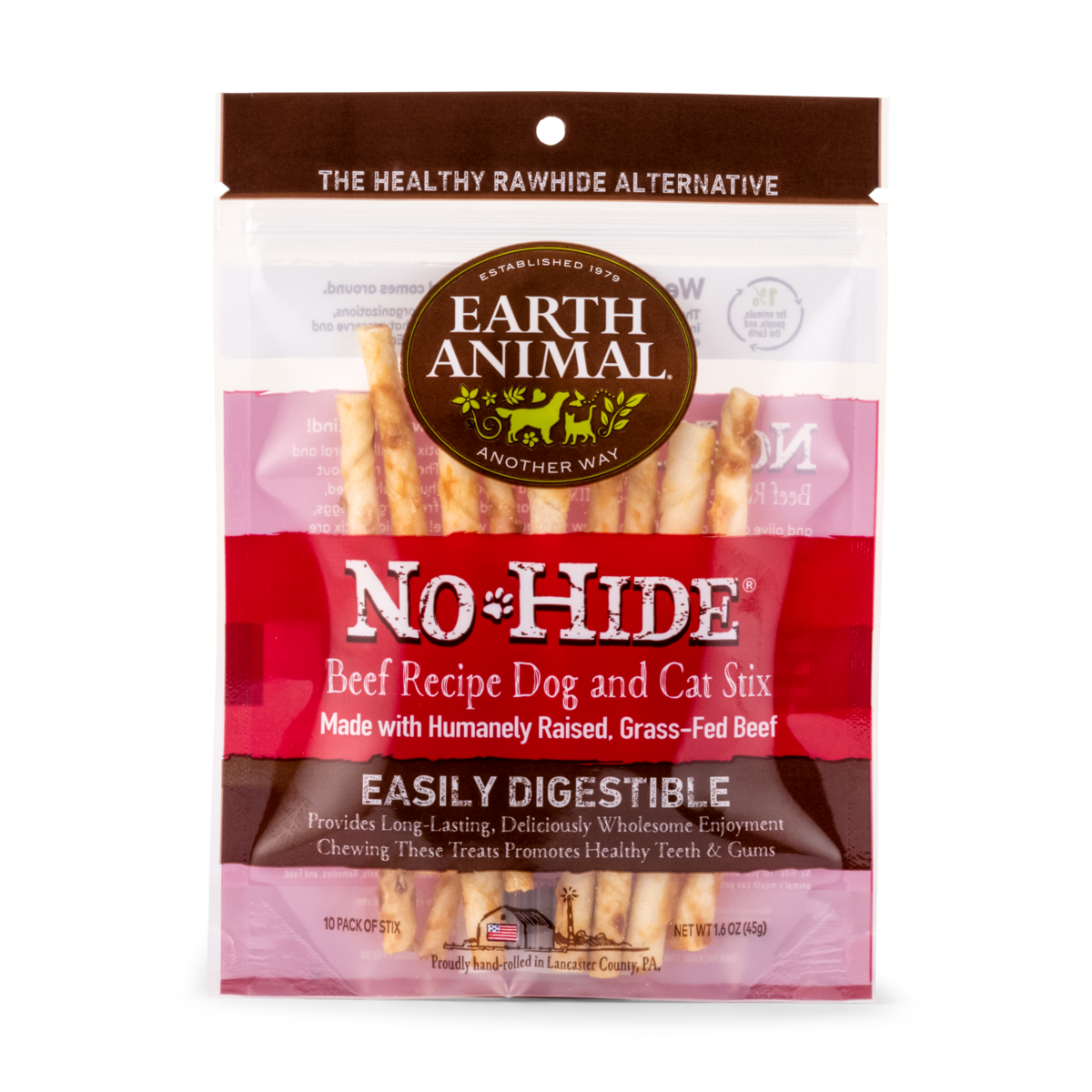 EARTH ANIMAL NO HIDE STIX Beef 10pk-Four Muddy Paws