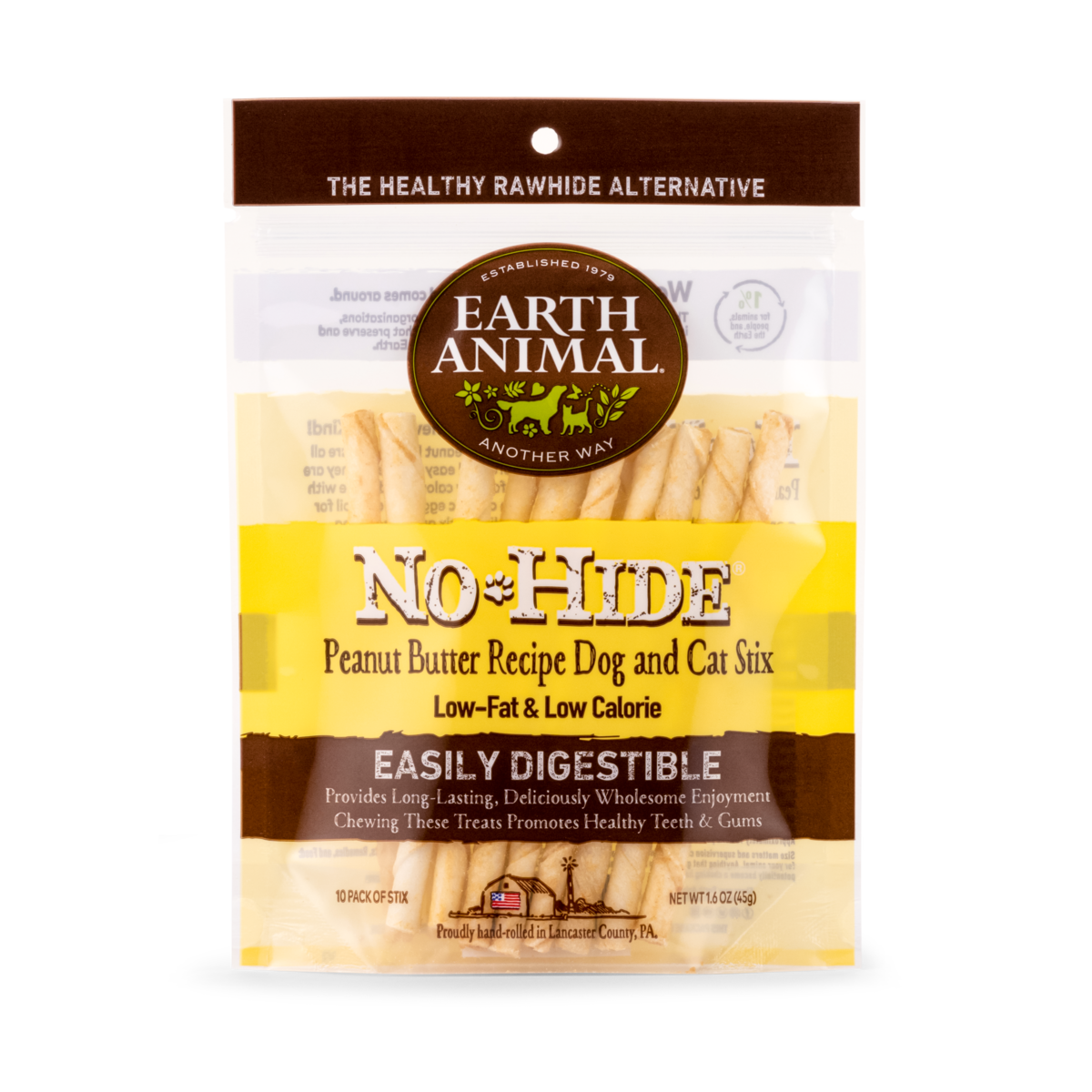 EARTH ANIMAL NO HIDE STIX Peanut Butter 10pk-Four Muddy Paws