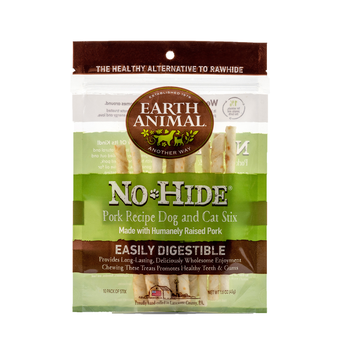 EARTH ANIMAL NO HIDE STIX Pork 10pk-Four Muddy Paws