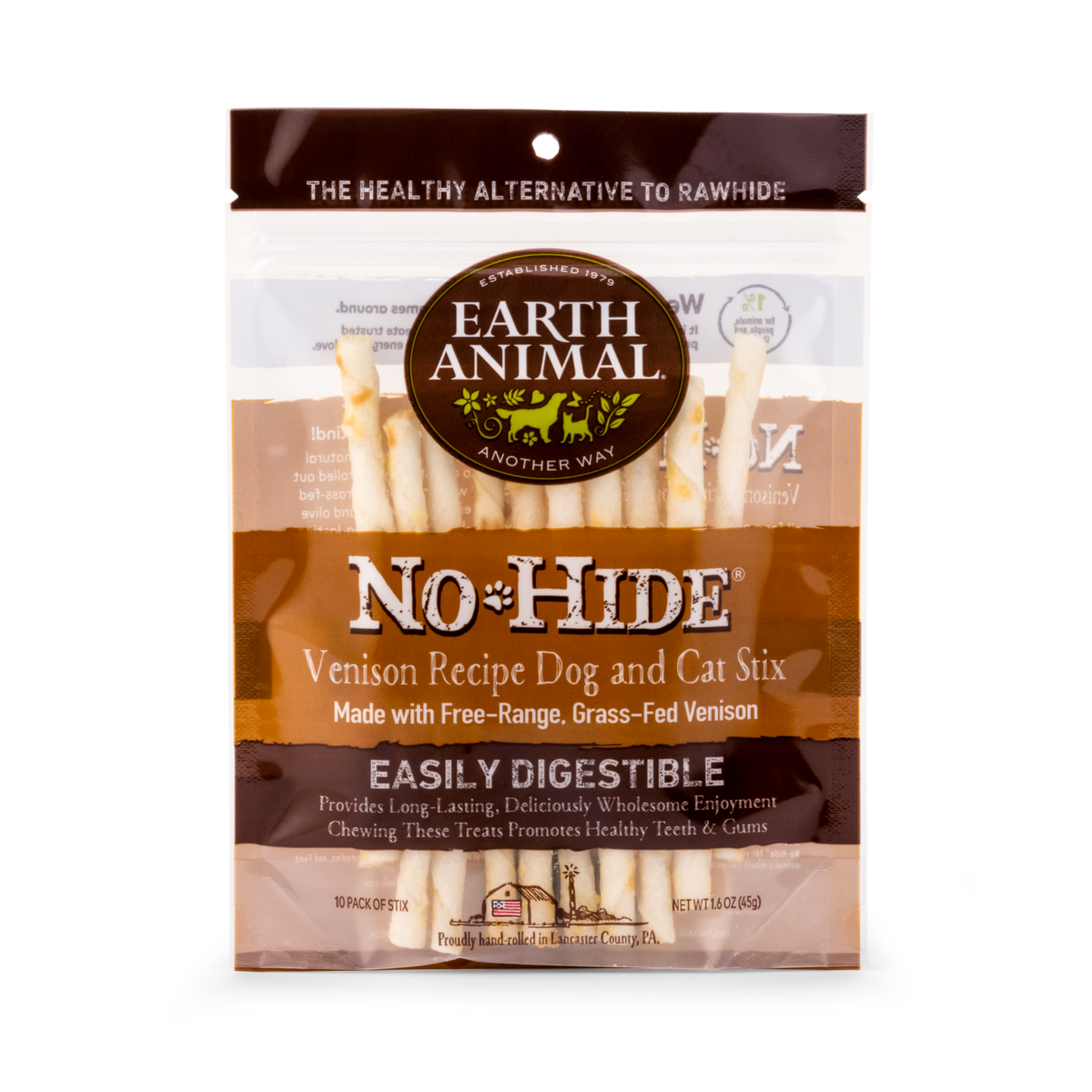 EARTH ANIMAL NO HIDE STIX Venison 10pk-Four Muddy Paws