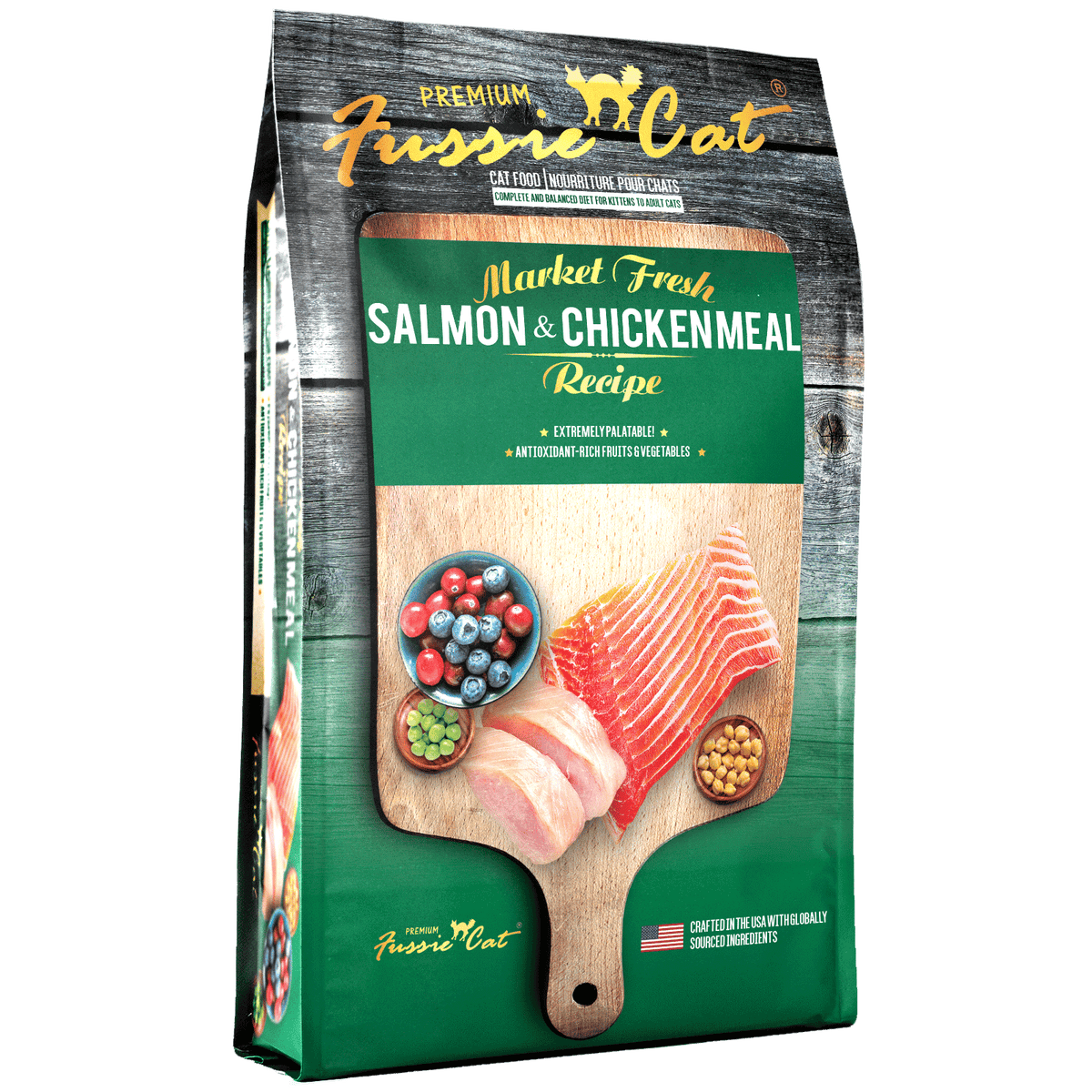 FUSSIE CAT DRY SALMON/CHICKEN 2lb-Four Muddy Paws