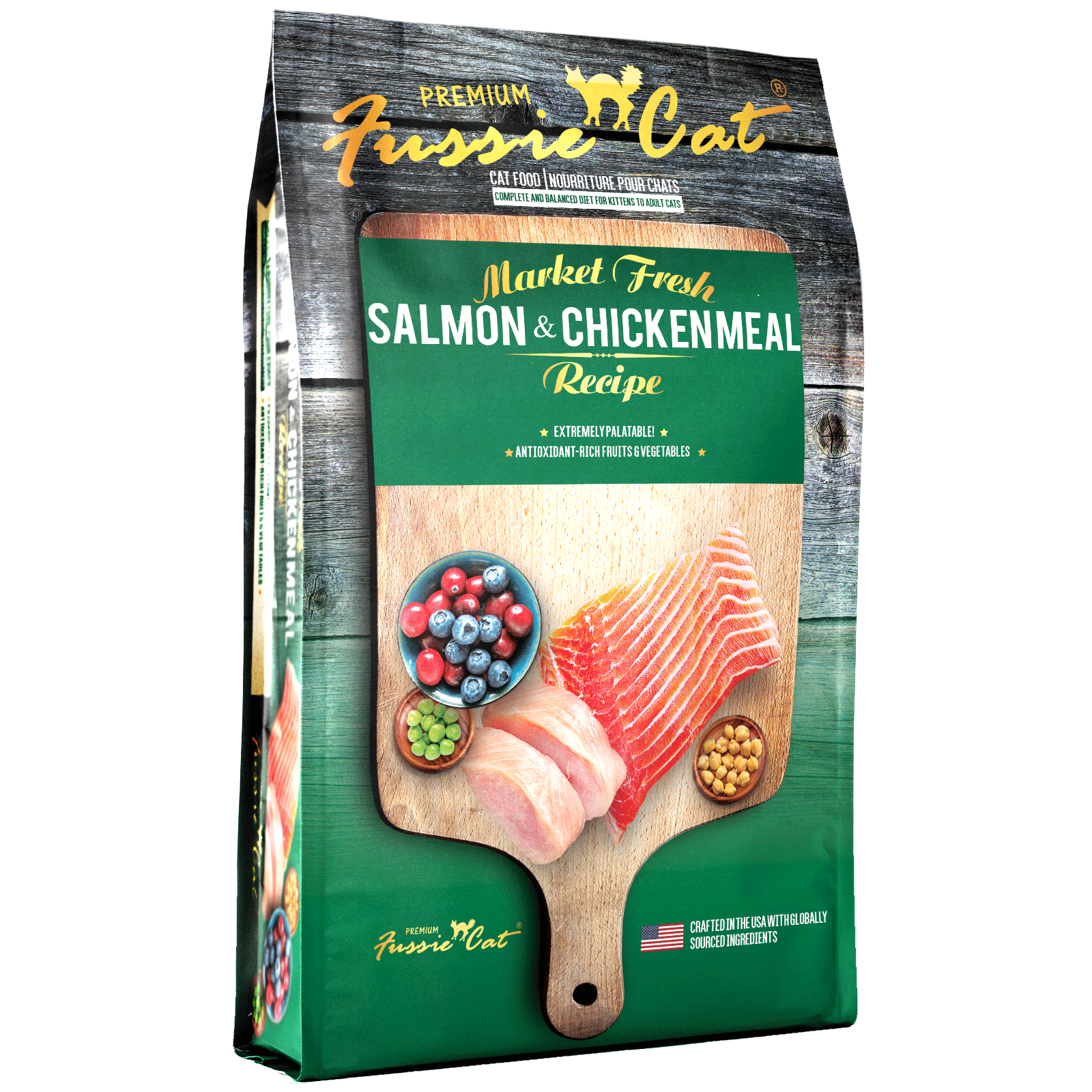 FUSSIE CAT DRY SALMON/CHICKEN 2lb-Four Muddy Paws