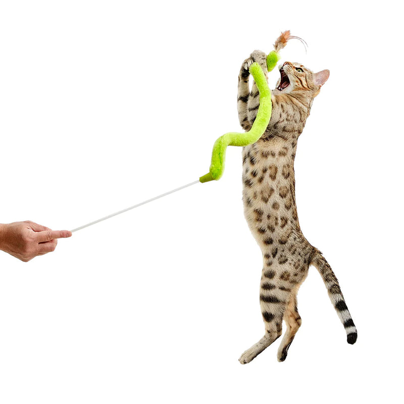 Feather N'Fabric Green Wand Cat Toy-Four Muddy Paws