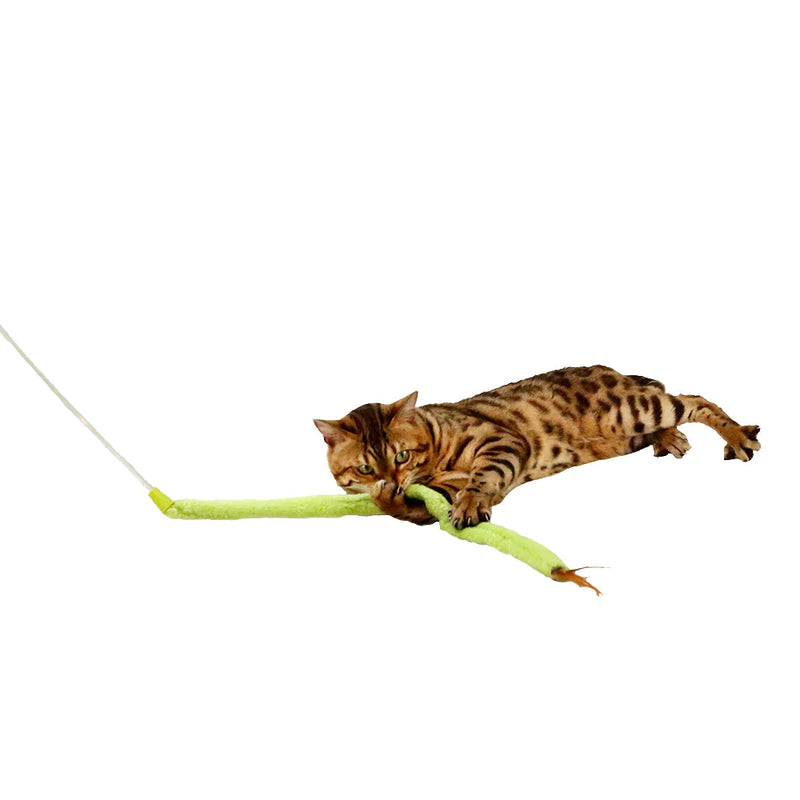 Feather N'Fabric Green Wand Cat Toy-Four Muddy Paws