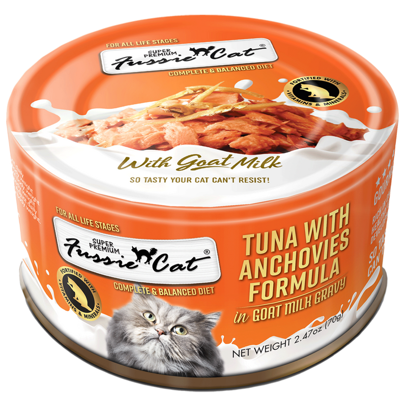 Fussie Cat Premium Tuna Anchovies in Goat Milk 2.47oz-Four Muddy Paws