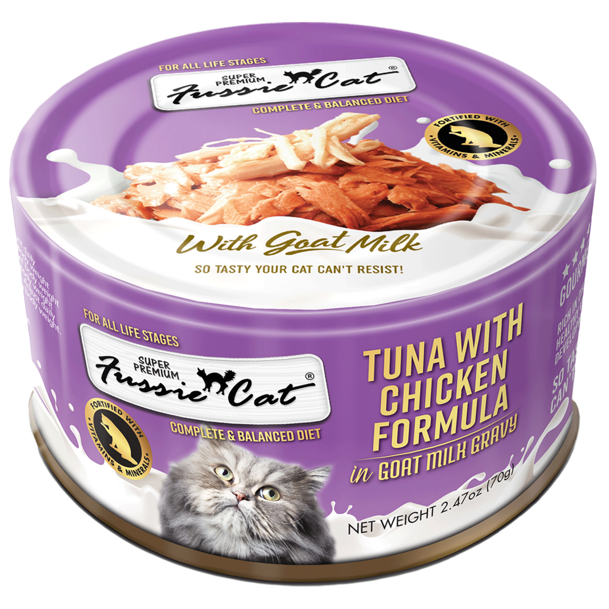 Fussie Cat Premium Tuna Chicken in Goat Milk 2.47oz-Four Muddy Paws