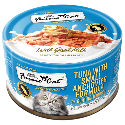 Fussie Cat Premium Tuna Small Anchovies in Goat Milk 2.47oz-Four Muddy Paws