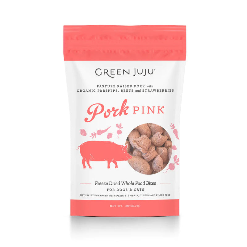 Green Juju Dog Freeze Dried Pork Pink Bites 3oz-Four Muddy Paws