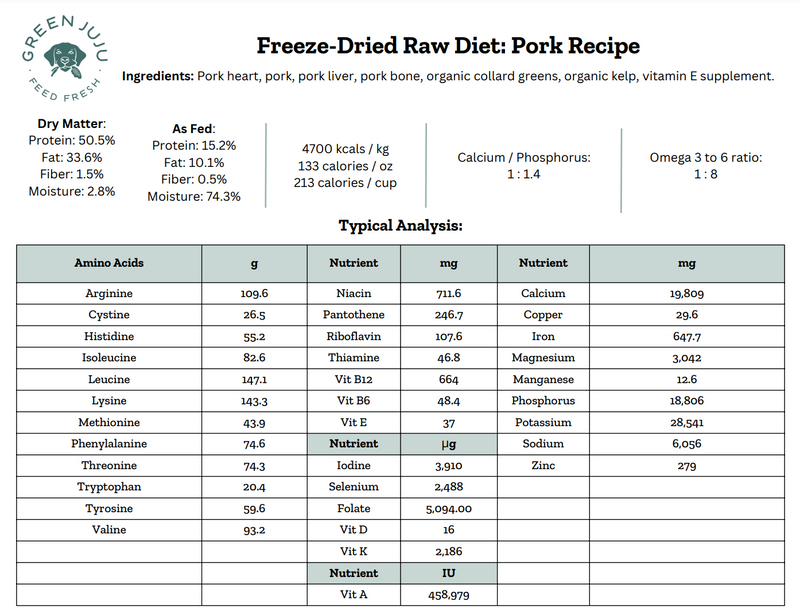 Green Juju Dog Freeze Dried Raw Pork 14oz-Four Muddy Paws