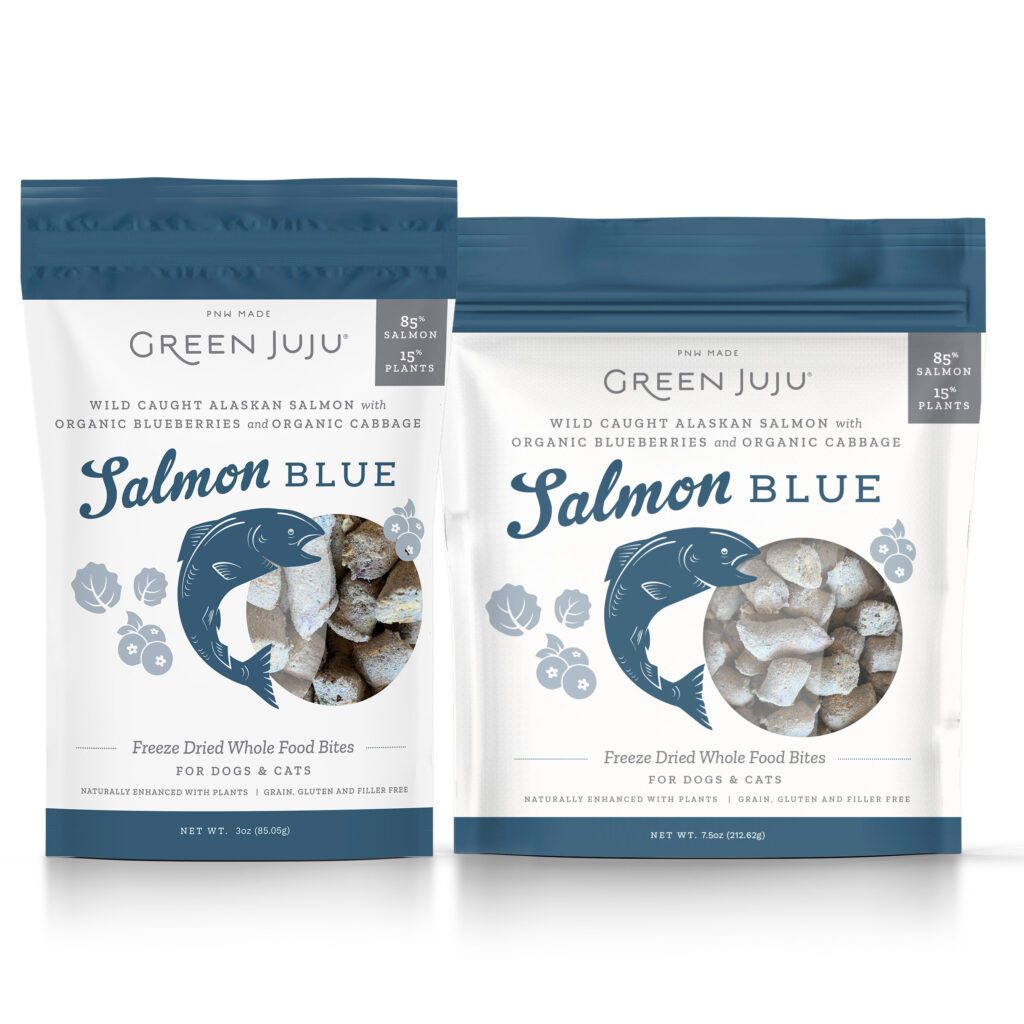 Green Juju Dog Freeze Dried Salmon Blue Bites 7.5oz-Four Muddy Paws