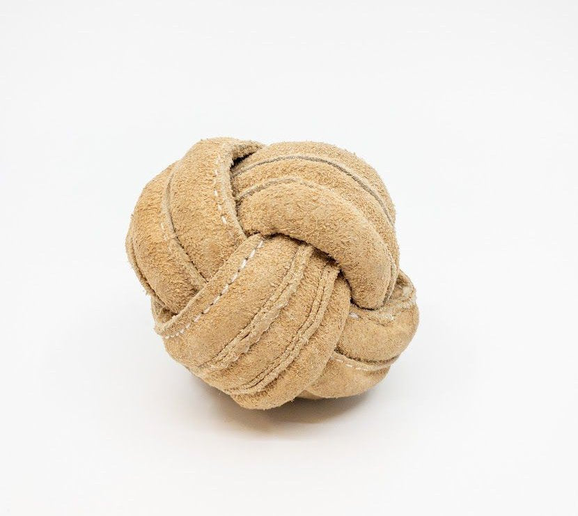 HuggleHide Natural Leather Knotted Ball Toy Med-Four Muddy Paws