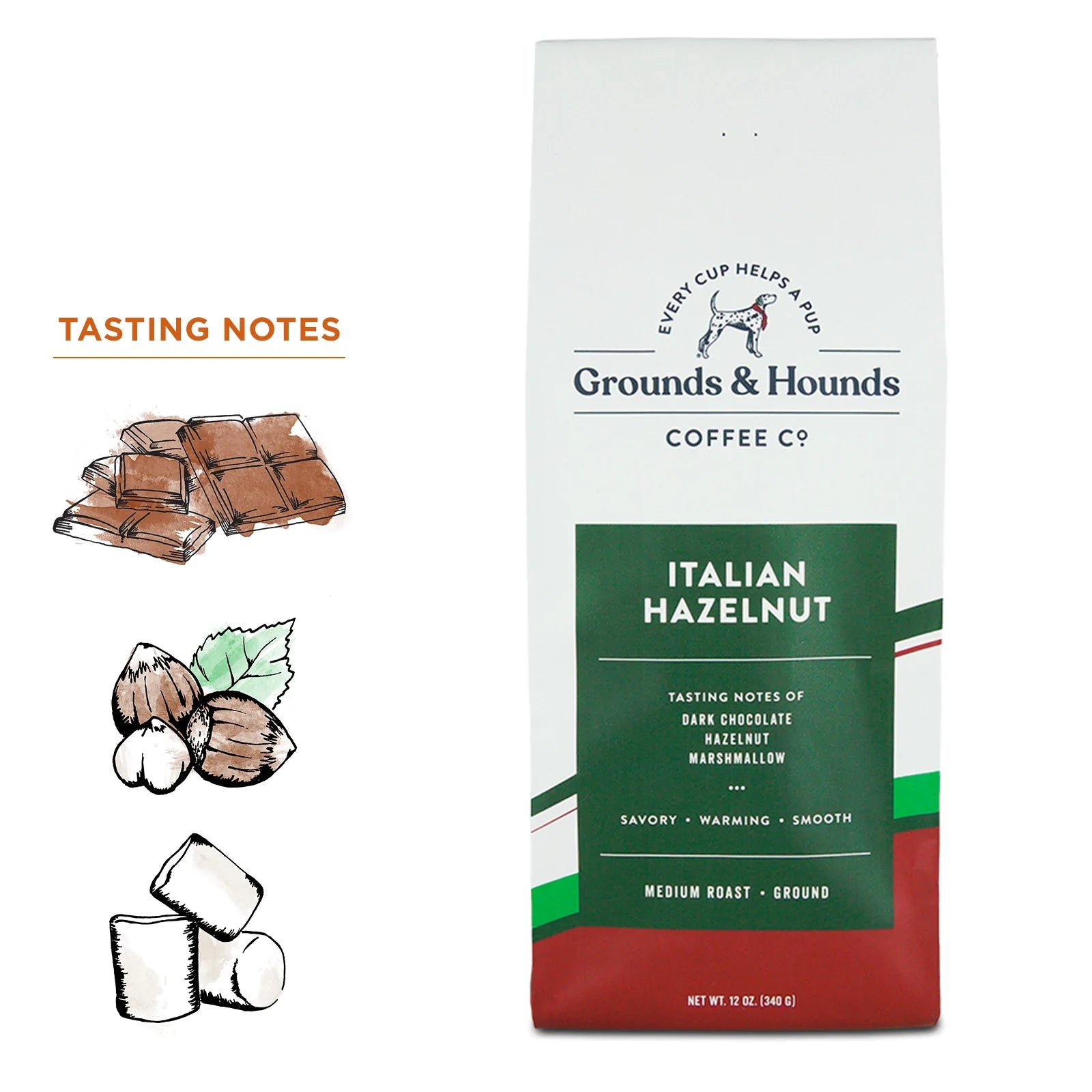 Italian Hazelnut Ground Coffee 12oz-Four Muddy Paws