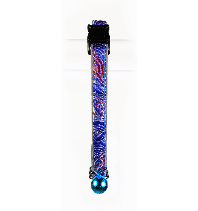 JEWELI EMBROIDERED REFLECTIVE CAT COLLAR Blue-Four Muddy Paws