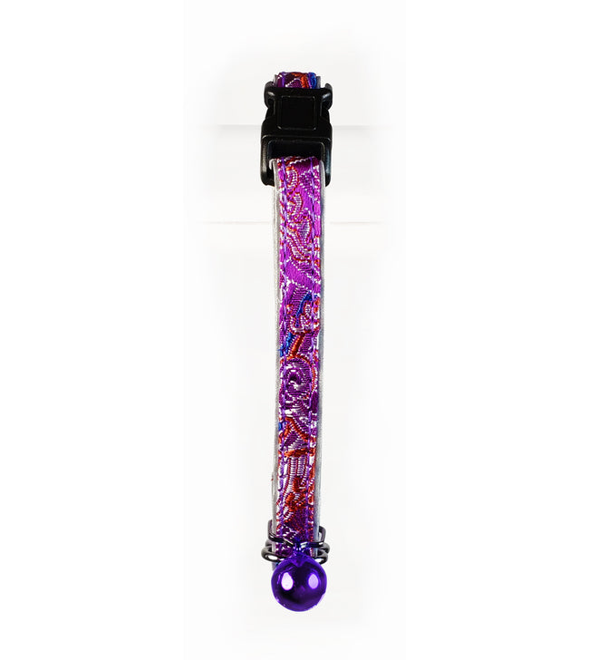 JEWELI EMBROIDERED REFLECTIVE CAT COLLAR Magenta-Four Muddy Paws